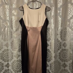 Gabby Skye Cream and Beige Sheath Midi Dress, Size 6